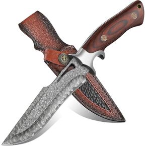 Purple Dragon Damascus Fixed Blade Knife with Sheath, Ideal Gift for Men | Hand-forged Full Tang Hunting Knife with Rosewood Handle For Outdoor Camping & Survival in Kuwait