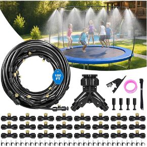 Thiswing 100 FT Dual-Line Misting Cooling System with 24 Brass Nozzles | Outdoor Water Mister Kit, Misting Hose for Patio, Backyard, Garden, Dog Play Area, Farm, Stable, Outdoor Summer Heat Relief in Kuwait