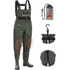 HUNTSEN Fishing Waders for Men Women - 2-Ply Nylon/PVC Waterproof Hunting Chest Waders with Boot Hanger&Phone Case, Size9-13 in Saudi Arabia