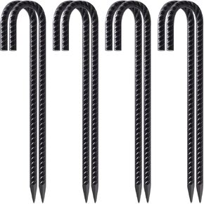 VVOKGO Rebar Stakes 24 Inch J Hook Heavy Duty, Extra Long Ground Anchors | 3/8 Inch Thickness Metal Steel Fence Stakes with Chisel Point End for Greenhouse, Gazebo, Carport, Camping Tent, Black 8 Pcs in Saudi Arabia