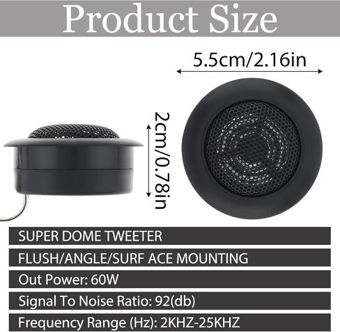 Car Tweeters,2 Inch 12V 60W Car Audio Tweeter Speakers,Mini Dome Car Door Stereo Component Tweeters Loudspeaker Horn Kit for Car Audio System Accessories (1 Pairs) in Saudi Arabia