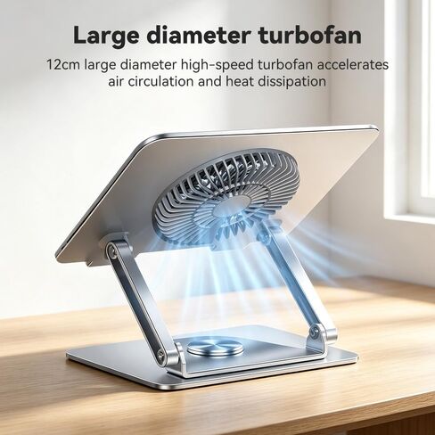 360° Rotatable Foldable Laptop Stand with Cooling Fan, Dual Support Height Angle Adjustable Laptop Cooler Fits 10-17.3 Inch Laptops in Saudi Arabia
