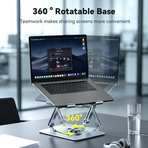 360° Rotatable Foldable Laptop Stand with Cooling Fan, Dual Support Height Angle Adjustable Laptop Cooler Fits 10-17.3 Inch Laptops in Saudi Arabia