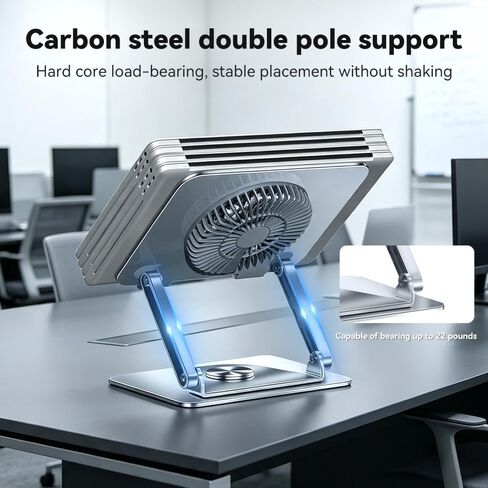 360° Rotatable Foldable Laptop Stand with Cooling Fan, Dual Support Height Angle Adjustable Laptop Cooler Fits 10-17.3 Inch Laptops in Saudi Arabia