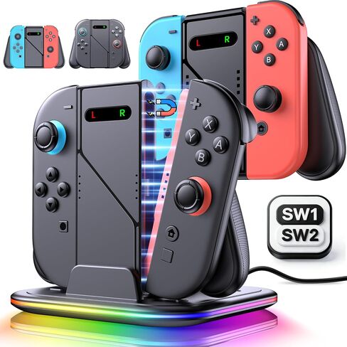 Charging Grips Compatible with Nintendo Switch 2/Switch 1st Gen Joy Con with Charger Dock, Ergonomic Grips Switch Charger Station LED Light with USB C Cable Charging Accessories in Saudi Arabia