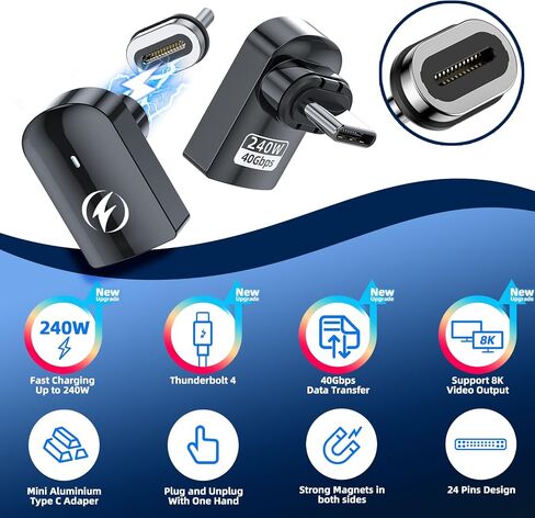 USB C Magnetic Adapter 240W, 2 Pack, 24 Pin Straight USBC 4 40Gbps 8K 60Hz in Kuwait