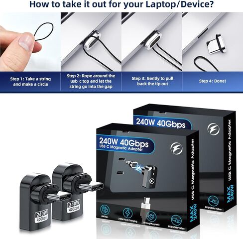 USB C Magnetic Adapter 240W, 2 Pack, 24 Pin Straight USBC 4 40Gbps 8K 60Hz in Kuwait