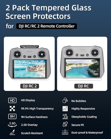 LKTOP 2 Pack RC/RC2 Screen Protector for DJI RC/RC 2 Controller Accessories Mini 4 Pro HD Tempered Glass Mini 3 Pro Film for DJI Mini 4/3 Series, Mavic 4 Pro, Mavic 3 Series, Air 3, Air 2S, Flip, Neo in Saudi Arabia
