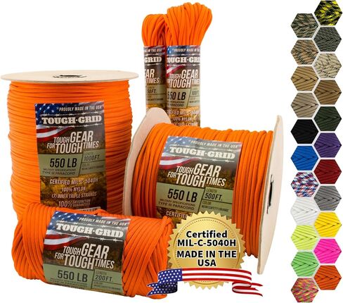 TOUGH-GRID 550 Paracord, 100% Nylon, Made in USA, Type III Mil-Spec 50 ft in Saudi Arabia