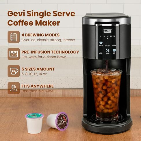 Gevi Single Serve K Cup Coffee Maker, Brew Ground Coffee, 40oz Water Tank | Compatible with K Cups and Ground Coffee, Adjustable 6–14oz Brew Sizes, Large Removable 40oz Water Reservoir in Saudi Arabia