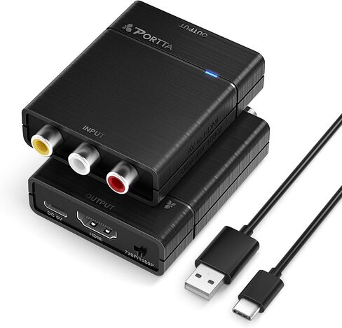Portta AV to HDMI Converter 1080P, RCA to HDMI Converter, Composite CVBS to Audio Video Adapter, Support PAL/NTSC, Compatible with VHS/VCR/PS3/N64/Wii/STB/Xbox/Blue-Ray/DVD Players in Saudi Arabia