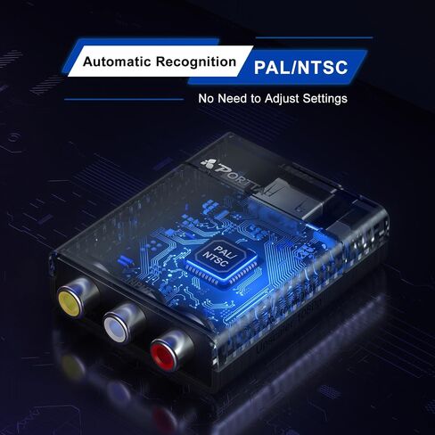 Portta AV to HDMI Converter 1080P, RCA to HDMI Converter, Composite CVBS to Audio Video Adapter, Support PAL/NTSC, Compatible with VHS/VCR/PS3/N64/Wii/STB/Xbox/Blue-Ray/DVD Players in Saudi Arabia