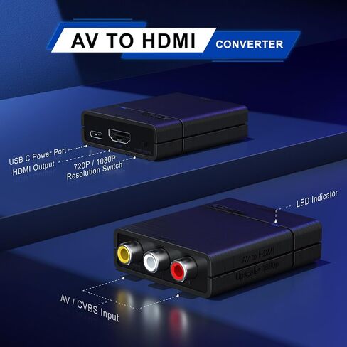 Portta AV to HDMI Converter 1080P, RCA to HDMI Converter, Composite CVBS to Audio Video Adapter, Support PAL/NTSC, Compatible with VHS/VCR/PS3/N64/Wii/STB/Xbox/Blue-Ray/DVD Players in Saudi Arabia