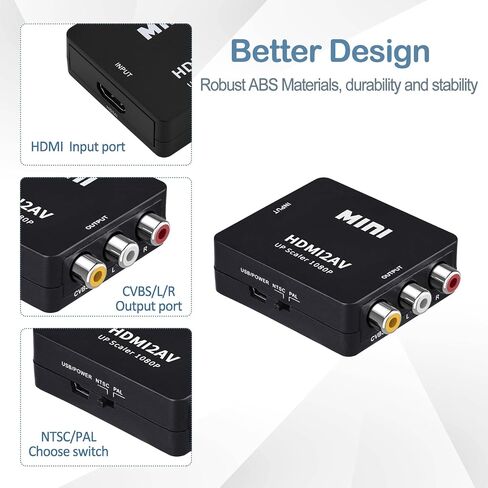 Wonlyus HDMI to RCA Converter with RCA and HD Cable, 1080P HDMI to AV 3RCA CVBs Composite Video Audio Adapter Supports PAL/NTSC for TV Stick, Apple TV, PC, Laptop, Xbox, DVD in Saudi Arabia