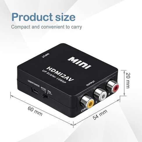 Wonlyus HDMI to RCA Converter with RCA and HD Cable, 1080P HDMI to AV 3RCA CVBs Composite Video Audio Adapter Supports PAL/NTSC for TV Stick, Apple TV, PC, Laptop, Xbox, DVD in Saudi Arabia