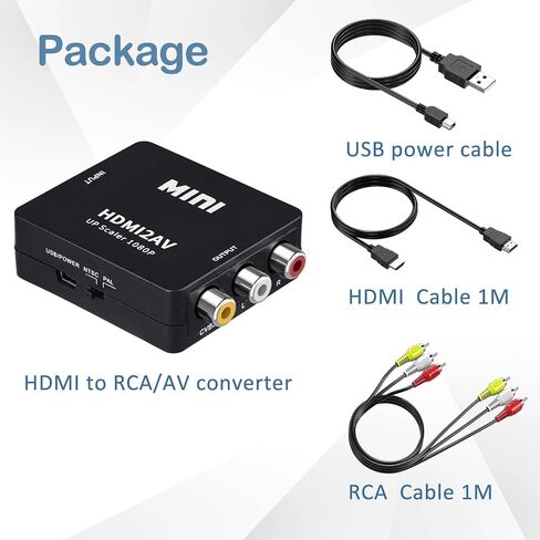 Wonlyus HDMI to RCA Converter with RCA and HD Cable, 1080P HDMI to AV 3RCA CVBs Composite Video Audio Adapter Supports PAL/NTSC for TV Stick, Apple TV, PC, Laptop, Xbox, DVD in Saudi Arabia