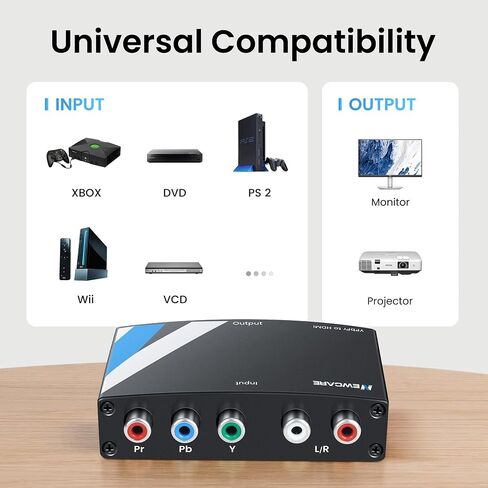 NEWCARE Component to HDMI Converter, Aluminum Alloy YPbPr + R/L to HDMI Adapter, 1080P Component 5RCA RGB Video Audio Converter for PS2 PS3 DVD Xbox 360 Nintendo Wii to Smart HDTV Monitor Projector | Aluminum Alloy Component 5RCA RGB Video Audio Converter in Saudi Arabia