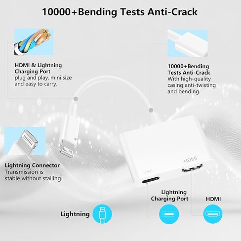 Lightning to HDMI Adapter for iPhone to TV, 1080P 4K@60Hz Video & Audio Sync Screen Converter Digital AV Adapter with Charging Port for iPhone 14 13 12 11 X 8 7 on HDTV/Projector/Monitor in Kuwait