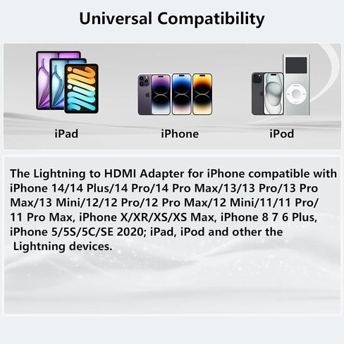 Lightning to HDMI Adapter for iPhone to TV, 1080P 4K@60Hz Video & Audio Sync Screen Converter Digital AV Adapter with Charging Port for iPhone 14 13 12 11 X 8 7 on HDTV/Projector/Monitor in Kuwait