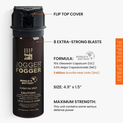 UDAP Pepper Power Jogger Fogger Hot OC Compact Self Defense Pepper Spray with Holster for Women, Men, and Runners, Powerful Blast Pattern in Kuwait