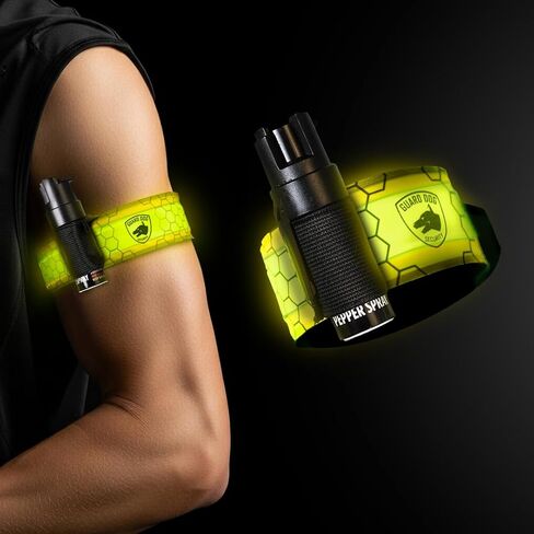 Pepper Spray Self Defense for Runners with Rechargeable LED Armband, Reflective Lights for Runners, Reflective Safety Gear Women, Men for Walking, Cycling at Night, High Visibility Arm Band in Saudi Arabia