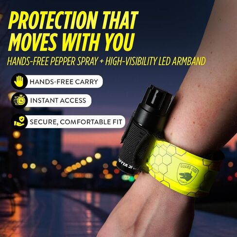 Pepper Spray Self Defense for Runners with Rechargeable LED Armband, Reflective Lights for Runners, Reflective Safety Gear Women, Men for Walking, Cycling at Night, High Visibility Arm Band in Saudi Arabia