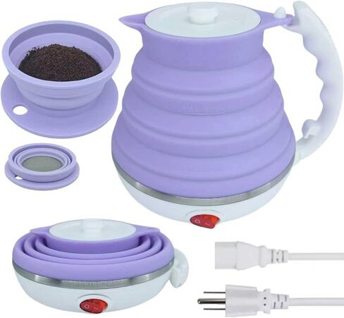 Travel Electric Kettle Small, Portable Travel Kettle Electric, Collpasible Electric Kettle, Food Grade Silicone Tea Kettle, Ultra-thin Foldable, Auto Shut off and Keep Warm, 110V 555ml (Blue) in Saudi Arabia