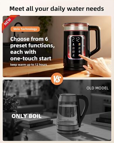 Electric Kettle with Temperature Control, Smart Glass Water Boiler for Tea, Coffee & Boiling, Automatic Shut-Off, 12-Hour Keep Warm & 6 Presets with One-Touch in Saudi Arabia