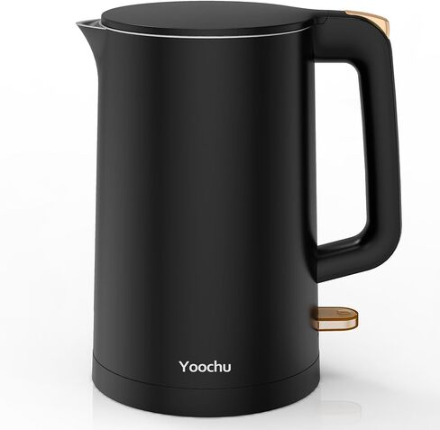 Electric Tea Kettle, 1.7L Stainless Steel Cool Touch Double Wall, Hot Water Boiler, 1500W Fast Boiling, Boil Dry Protection, BPA-Free, Black in Saudi Arabia