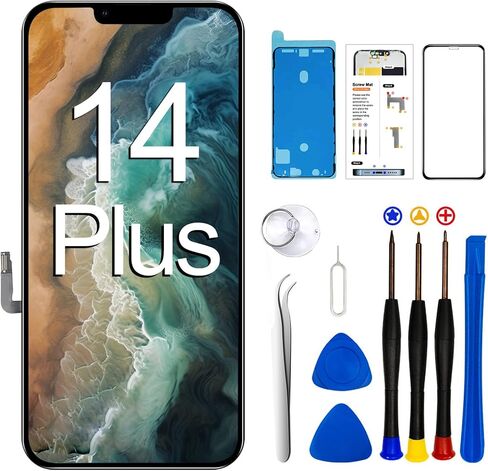 for iPhone 14 Plus Screen Replacement Kit 6.7 inch, Full HD LCD Display 3D Touch Screen Digitizer Full Assembly + Repair Tools. Model A2632, A2885, A2886, A2887, A2888 in Kuwait