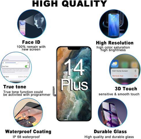 for iPhone 14 Plus Screen Replacement Kit 6.7 inch, Full HD LCD Display 3D Touch Screen Digitizer Full Assembly + Repair Tools. Model A2632, A2885, A2886, A2887, A2888 in Kuwait