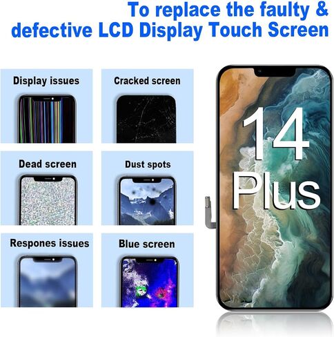 for iPhone 14 Plus Screen Replacement Kit 6.7 inch, Full HD LCD Display 3D Touch Screen Digitizer Full Assembly + Repair Tools. Model A2632, A2885, A2886, A2887, A2888 in Kuwait