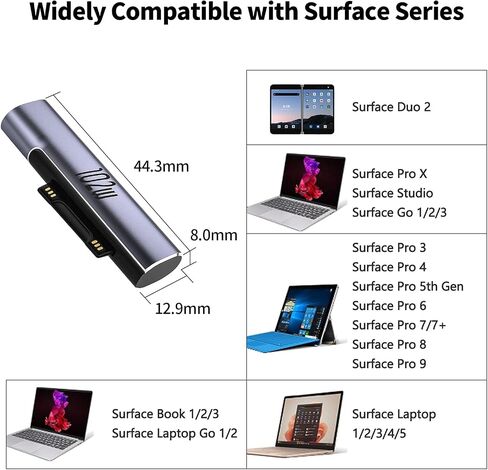 2Pack Magnetic Charger for Surface - 102W USB-C Female to Magnetic Male Charging Adapter, Type-C PD Power Charger Accessory for Microsoft Pro, Surface-Book, Surface-Go, Surface-Laptop, Surface-Duo 2 in Saudi Arabia