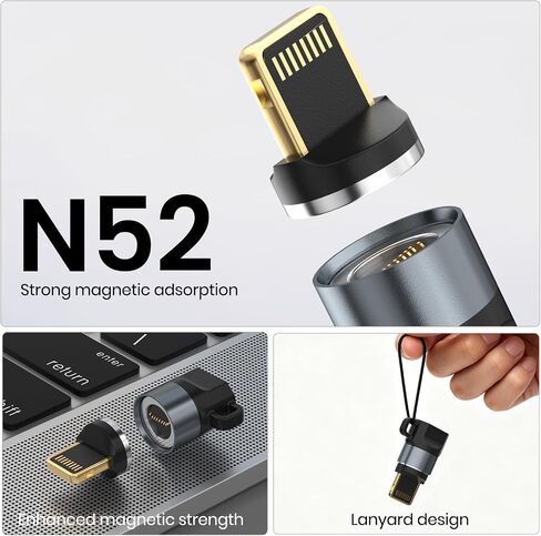محول مغناطيسي USB C إلى Lightning مكون من قطعتين، موصل مزامنة البيانات فقط | محول Lightning مغناطيسي قوي لأجهزة iPhone 14 Pro Max وiPad وAirPods؛ شحن سريع، مزامنة البيانات فقط، وليس للصوت/OTG in Kuwait