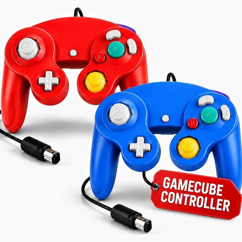 Hopevry 2 Pack Gamecube Controller | Wired Controller for Wii & Gamecube | Red & Blue Wii Classic GameCubes Controller in Kuwait