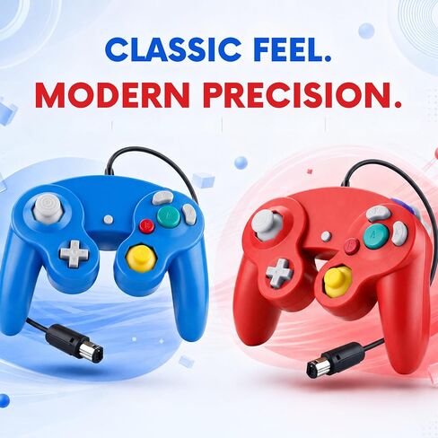 Hopevry 2 Pack Gamecube Controller | Wired Controller for Wii & Gamecube | Red & Blue Wii Classic GameCubes Controller in Kuwait