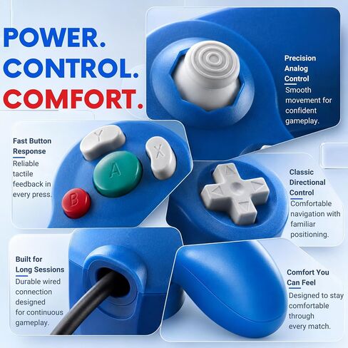 Hopevry 2 Pack Gamecube Controller | Wired Controller for Wii & Gamecube | Red & Blue Wii Classic GameCubes Controller in Kuwait