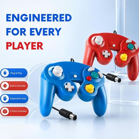 Hopevry 2 Pack Gamecube Controller | Wired Controller for Wii & Gamecube | Red & Blue Wii Classic GameCubes Controller in Kuwait