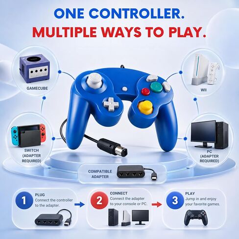 Hopevry 2 Pack Gamecube Controller | Wired Controller for Wii & Gamecube | Red & Blue Wii Classic GameCubes Controller in Kuwait