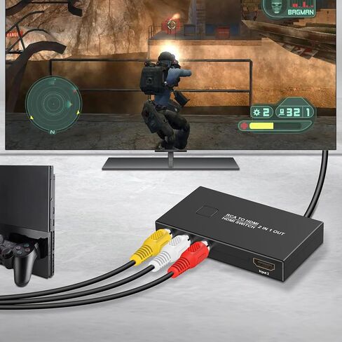 RCA to HDMI Converter, AV to HDMI Converter Adapter 2 in 1 Out | (1 RCA and 1 hdmi in) with HDMI Cable Support 4K@30Hz 3D 1080P for VHS VCR Xbox PS4 Roku Blue-Ray DVD Players in Kuwait
