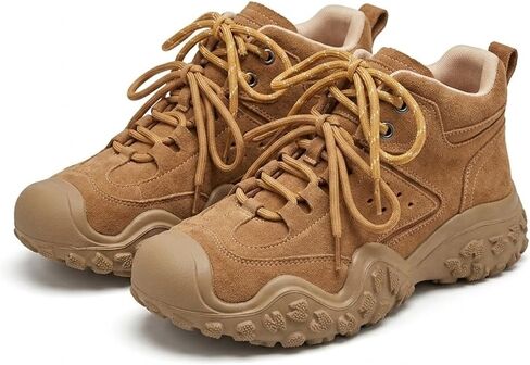 Retro Rugged Suede Leather Platform Ankle Combat Boots for Women Outdoor Hiking Traveling Desert Tactical Shoes with Non Slip Lug Sole and Cushioned Support for All Terrain in Saudi Arabia