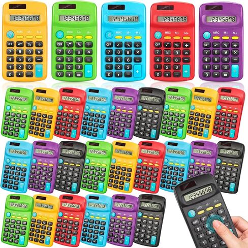 BAYSING 24 PCS Basic Calculators, Pocket-Size Mini with 8 Digit Display | Solar/Battery Dual Power - Bulk for Students, Classroom, Junior High, School, Home & Office (6 Colors) in Saudi Arabia