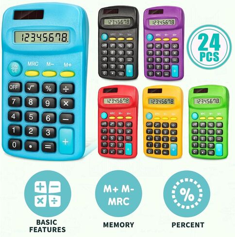 BAYSING 24 PCS Basic Calculators, Pocket-Size Mini with 8 Digit Display | Solar/Battery Dual Power - Bulk for Students, Classroom, Junior High, School, Home & Office (6 Colors) in Saudi Arabia