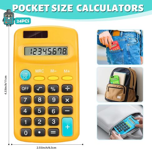 BAYSING 24 PCS Basic Calculators, Pocket-Size Mini with 8 Digit Display | Solar/Battery Dual Power - Bulk for Students, Classroom, Junior High, School, Home & Office (6 Colors) in Saudi Arabia