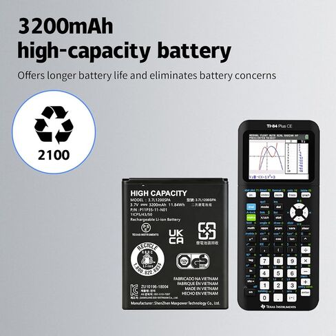 1-Pack TI-84 Plus CE Battery+Charger for Texas Instruments,𝗨𝗽𝗴𝗿𝗮𝗱𝗲𝗱 High Capacity 0 Cycle,P11P35-11-N01 Battery,Part No 3.7L1200SPB 3.7V TI-Nspire CX II TI-Nspire CX II CAS in Saudi Arabia