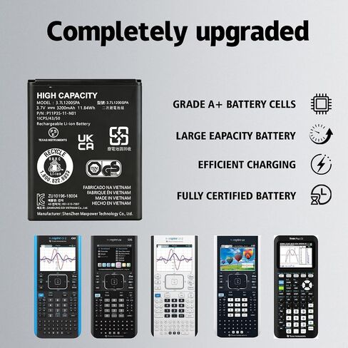 1-Pack TI-84 Plus CE Battery+Charger for Texas Instruments,𝗨𝗽𝗴𝗿𝗮𝗱𝗲𝗱 High Capacity 0 Cycle,P11P35-11-N01 Battery,Part No 3.7L1200SPB 3.7V TI-Nspire CX II TI-Nspire CX II CAS in Saudi Arabia