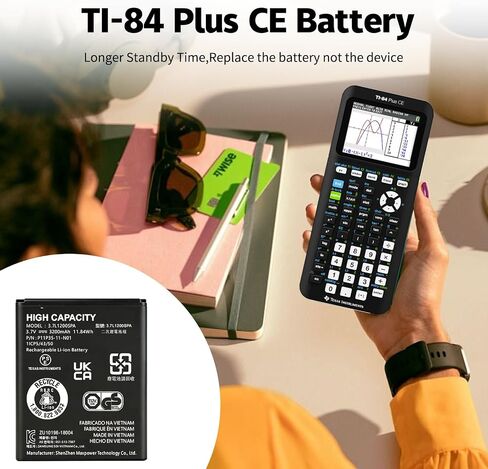 1-Pack TI-84 Plus CE Battery+Charger for Texas Instruments,𝗨𝗽𝗴𝗿𝗮𝗱𝗲𝗱 High Capacity 0 Cycle,P11P35-11-N01 Battery,Part No 3.7L1200SPB 3.7V TI-Nspire CX II TI-Nspire CX II CAS in Saudi Arabia