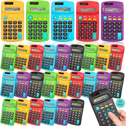 36 PCS Basic Calculators, Pocket-Size Mini with 8 Digit Display, Solar/Battery Dual Power - Bulk for Students, Classroom, Junior High, School, Home & Office (6 Colors) in Saudi Arabia