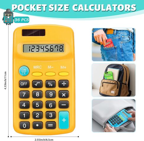 36 PCS Basic Calculators, Pocket-Size Mini with 8 Digit Display, Solar/Battery Dual Power - Bulk for Students, Classroom, Junior High, School, Home & Office (6 Colors) in Saudi Arabia
