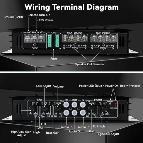 Car Amplifier 4 Channel, Amplifier Car Audio, 4 Channel Amp, 4 Channel Amplifier, Class A/B 5800W Peak Black Aluminum Alloy Car Stereo Amplifier for Car Speakers and Subwoofers in Kuwait